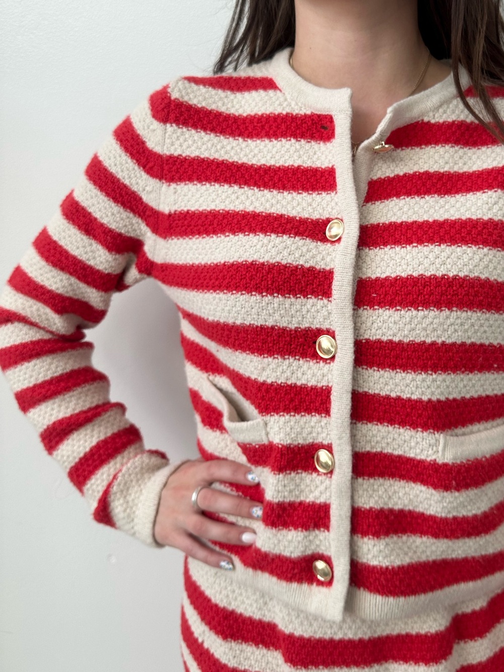a new day Red and Cream Striped Knit Cardigan 2 piece set - Picture 2 of 6